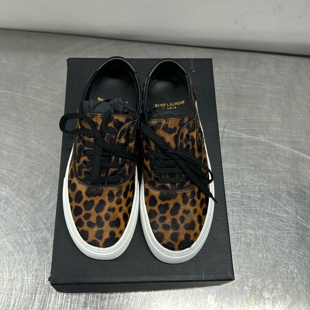 NIB Saint Laurent Ponyhair Animal Print Sneakers Size 36.5